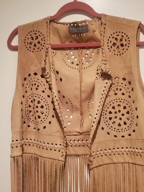 bagatelle Tan Suede Laser-Cut Fringe Vest